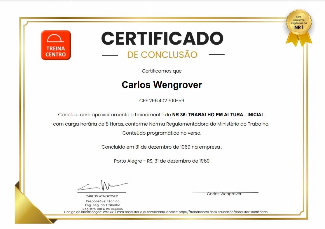 Certificado curso Treinacentro